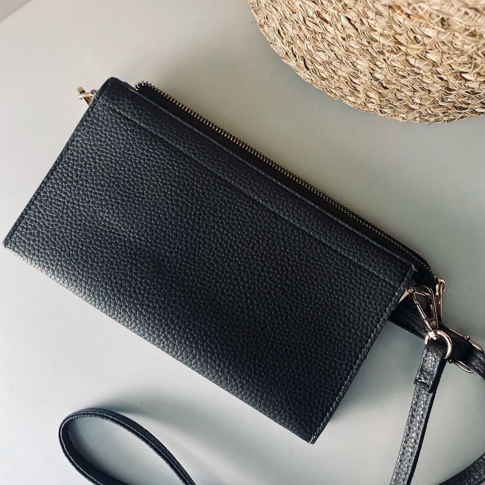 Gray Faux Leather Crossbody Clutch